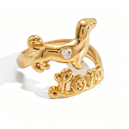 Love Puppy Diamond Open Ring | 18K Gold PVD | Vinajewelry
