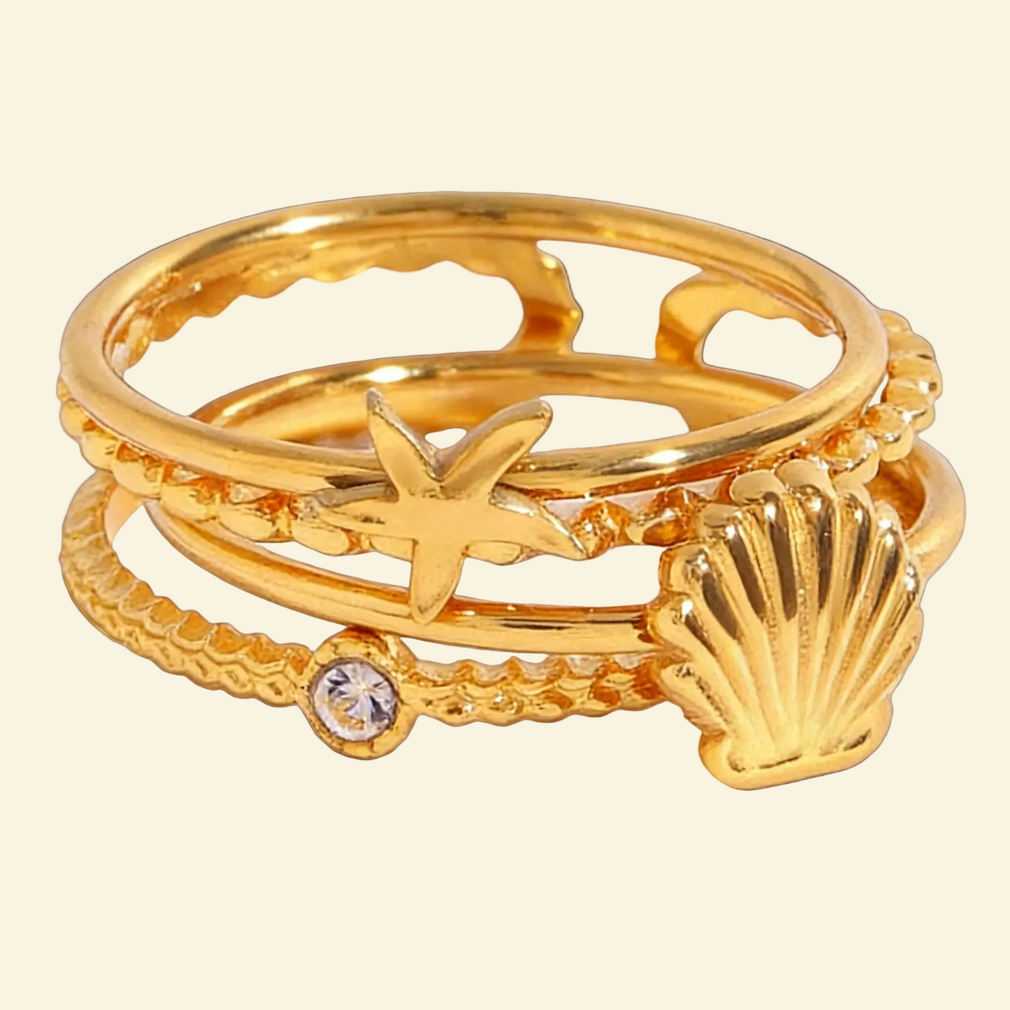 Multi-layered starfish shell open 18k gold ring