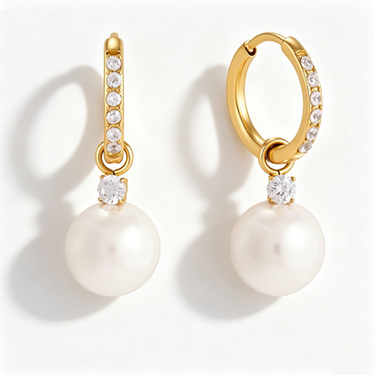 Grace Pearl & Diamond Hoop Earrings | 18K Gold PVD | Vinajewelry