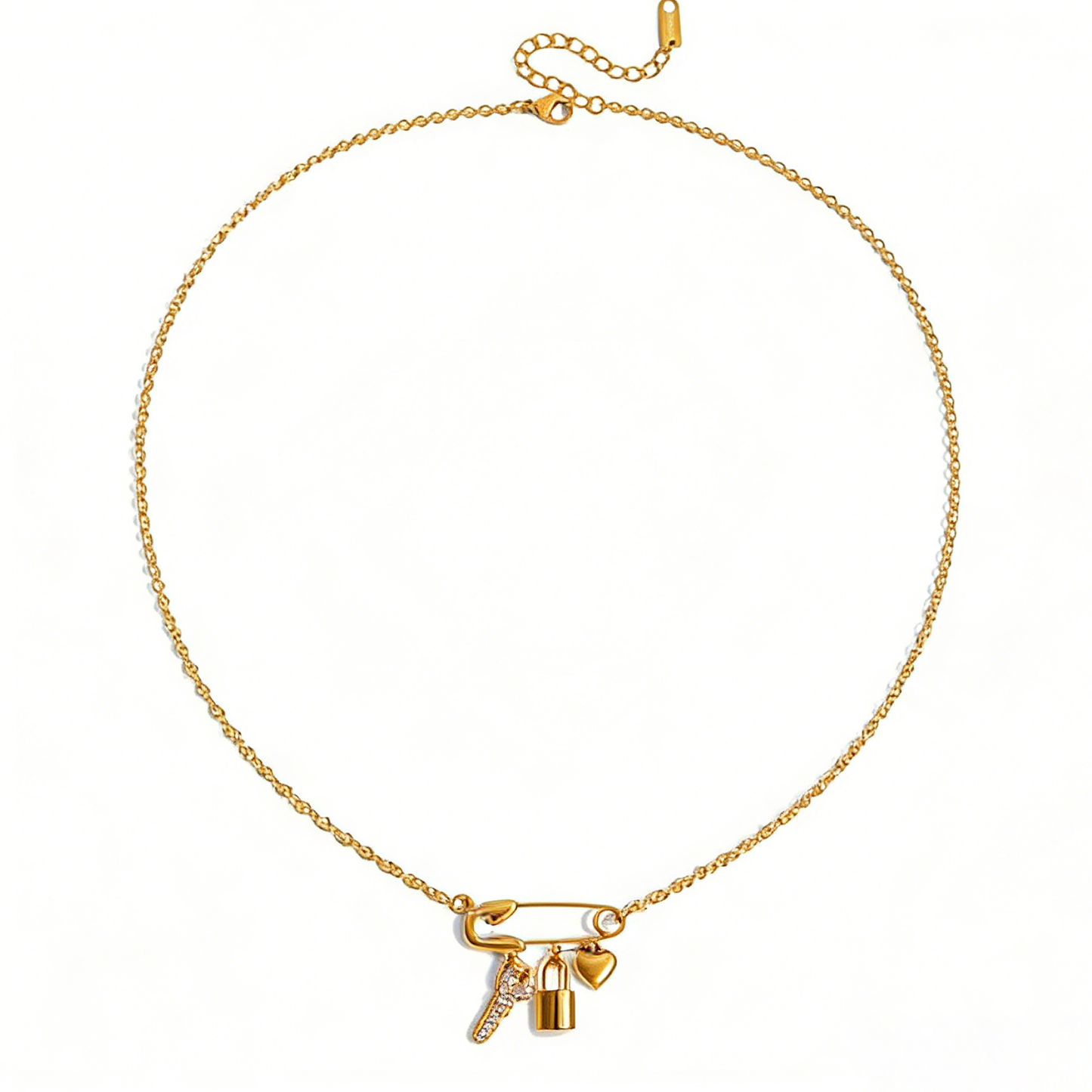 Estée Key Lock Heart Paperclip Pendant Necklace