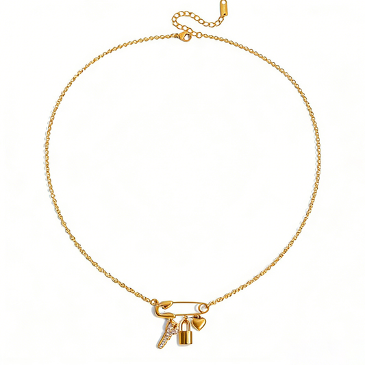 Estée Key Lock Heart Paperclip Pendant Necklace