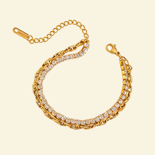 18K Gold Double Layer Diamond Tennis Bracelet - Waterproof | Vinajewelry