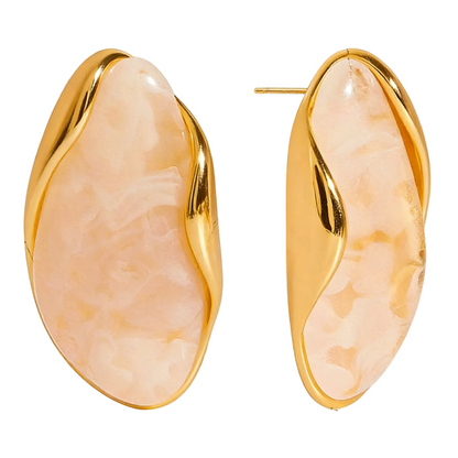 Amber Resin Stud Earrings 18K Gold Plated - Geometric Minimalist Jewelry