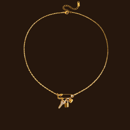 Luxury Diamond Key Lock Heart Paperclip Pendant Stacked Necklace 18k Gold