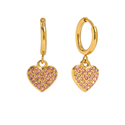 Sweet Heart Diamond Hoop Earrings - 18K Gold Plated Stainless Steel | Vinajewelry