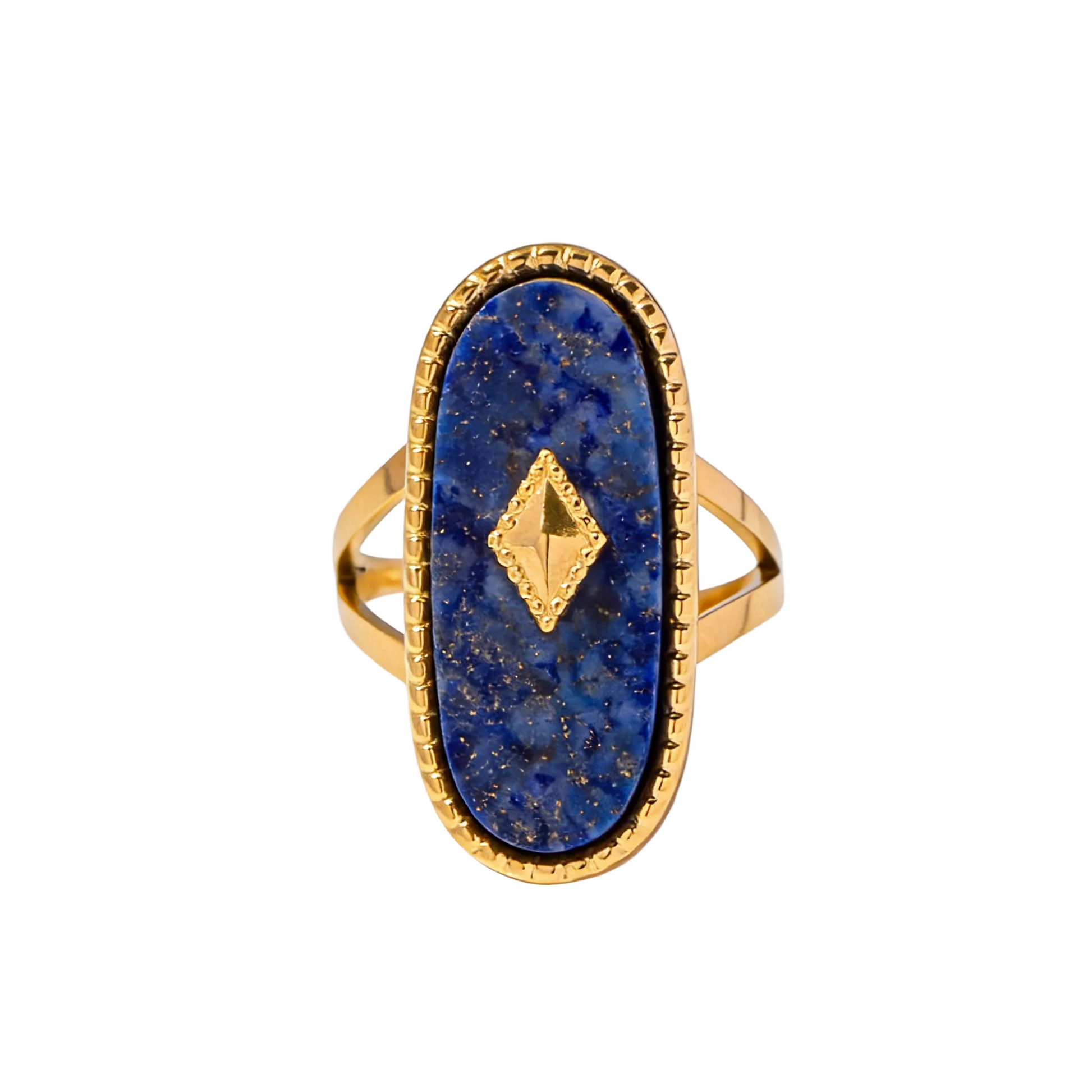 Natural Lapis Lazuli Ring - 18K Gold Plated Adjustable Open | Vinajewelry