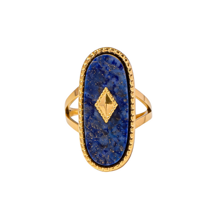 Natural Lapis Lazuli Ring - 18K Gold Plated Adjustable Open | Vinajewelry