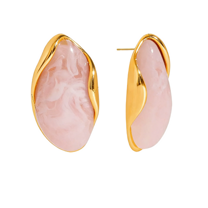 Amber Resin Stud Earrings 18K Gold Plated - Geometric Minimalist Jewelry