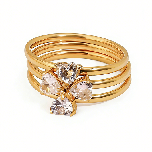 Grace Four-Leaf Clover Diamond Triple-Stack Ring