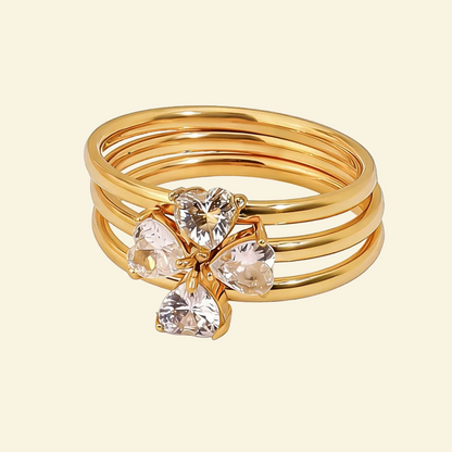 Luxury four-leaf clover diamond triple-stack 18k gold ring