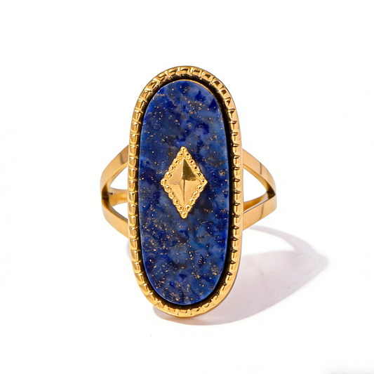 Bague ajustable en or 18 carats et lapis-lazuli naturel