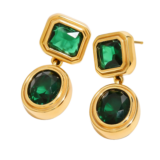 Vintage Geometric Gem Diamond Earrings 18K Gold - Waterproof | Vinajewelry