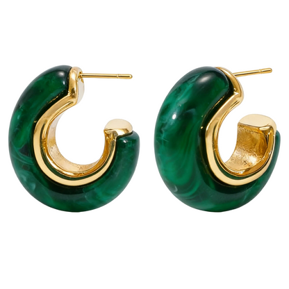 18K Gold Plated Resin Hoop Earrings - Waterproof Minimalist Jewelry