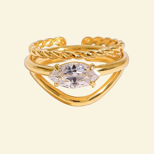 Luxury Diamond 2-in-1 Stackable Open 18k Gold Ring