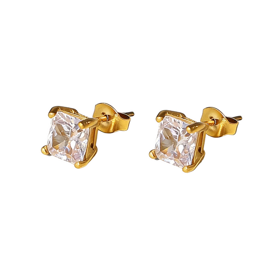 Simple Diamond Stud Earrings - 18K Gold Plated Stainless Steel | Vinajewelry