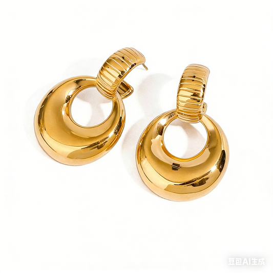 Minimalist geometric design pendant 18K gold earrings