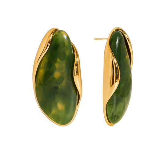 Amber Resin Stud Earrings 18K Gold Plated - Geometric Minimalist Jewelry