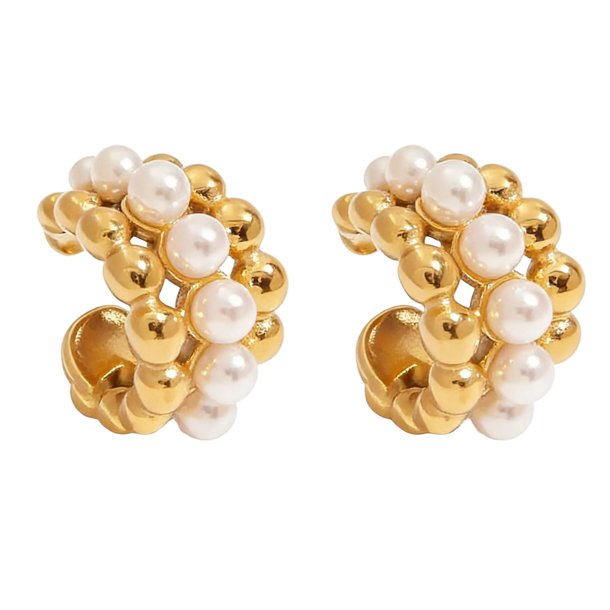 Pearl Beaded Gold Hoop Earrings - High Quality 18K Gold Plated