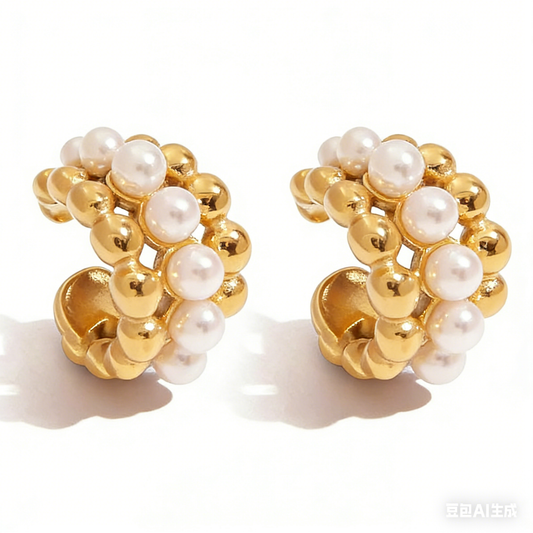 High quality pearl beaded gold hoop earrings