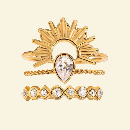 Luxury Sunflower Diamond Triple-Layer 18k Gold Ring