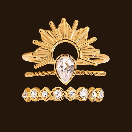 Luxury Sunflower Diamond Triple-Layer 18k Gold Ring