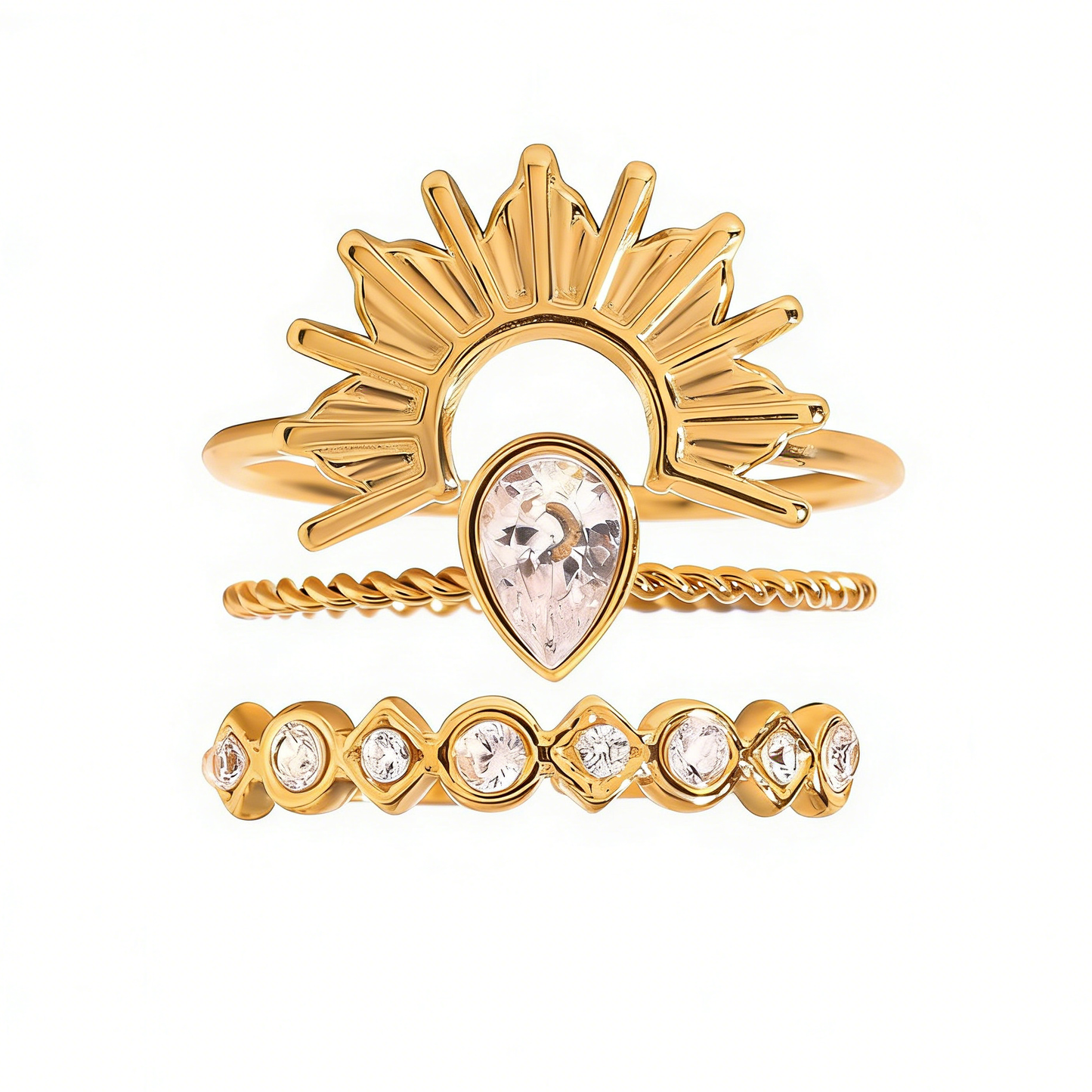 Sunflower Diamond Triple-Layer Ring