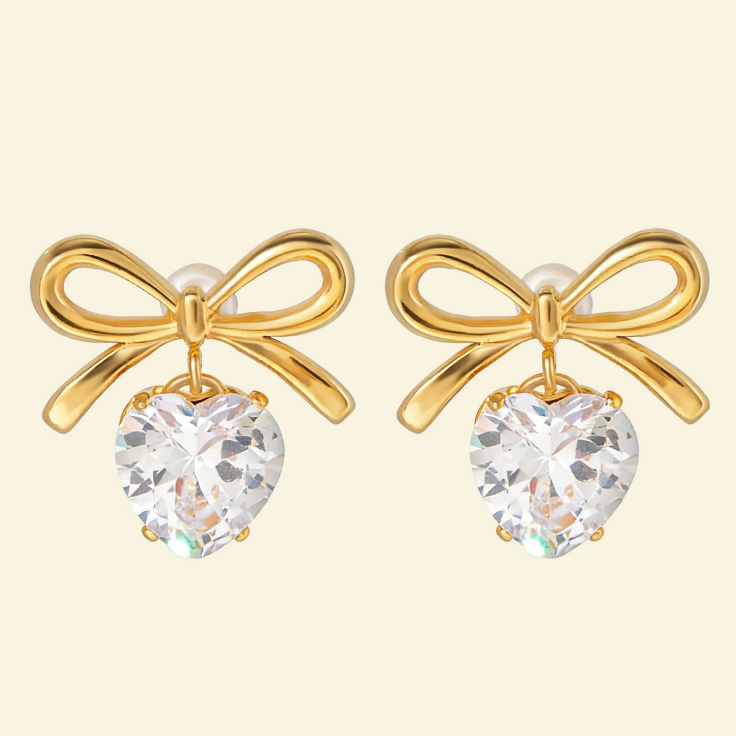 18K Gold Bowknot Diamond Stud Earrings - Waterproof | Vinajewelry