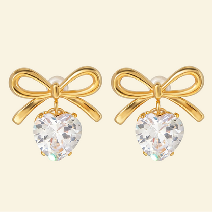 18K Gold Bowknot Diamond Stud Earrings - Waterproof | Vinajewelry