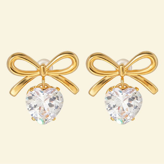 18K Gold Bowknot Diamond Stud Earrings - Waterproof | Vinajewelry