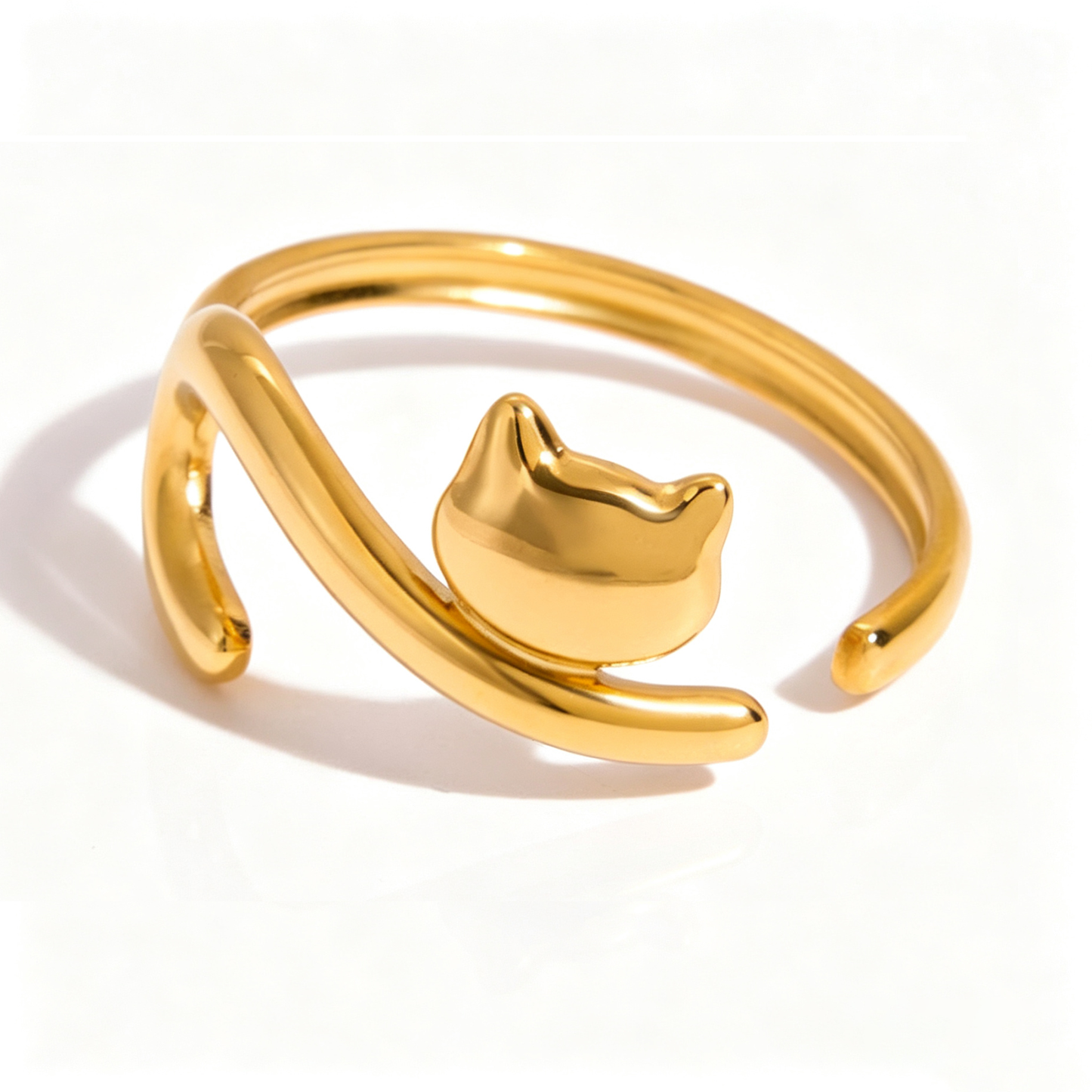 Lazy Kitten Open Ring | 18K Gold PVD Stainless Steel | Vinajewelry