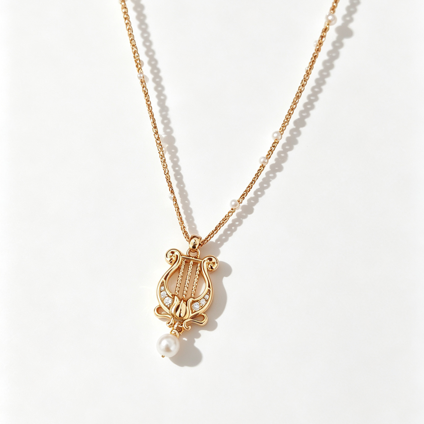 Elegant Harp Pearl Pendant Necklace