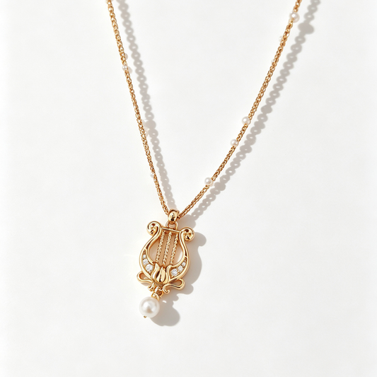Elegant Harp Pearl Pendant Necklace