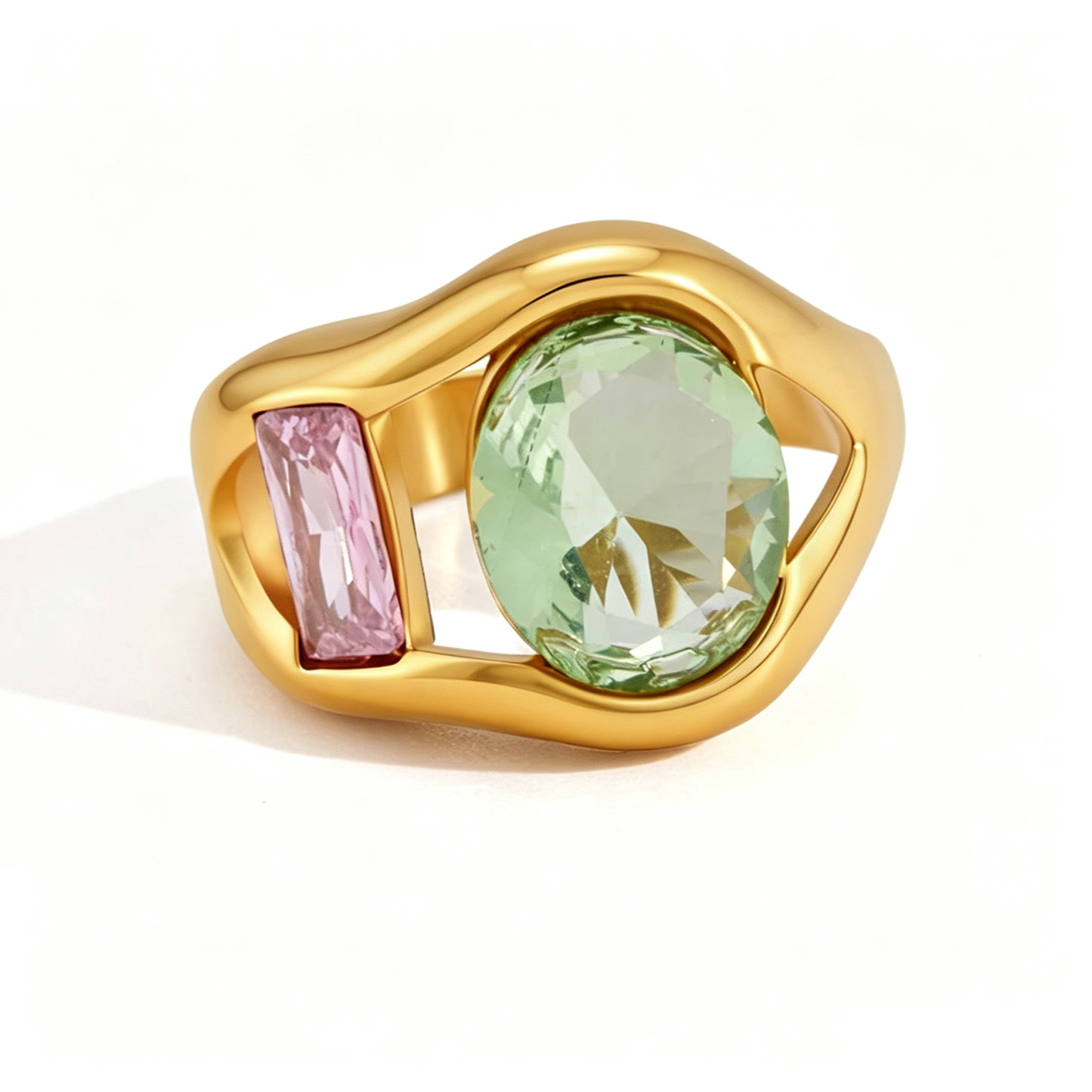 Esmeralda Gemstone Open Ring | 18K Gold Stainless Steel | Vinajewelry