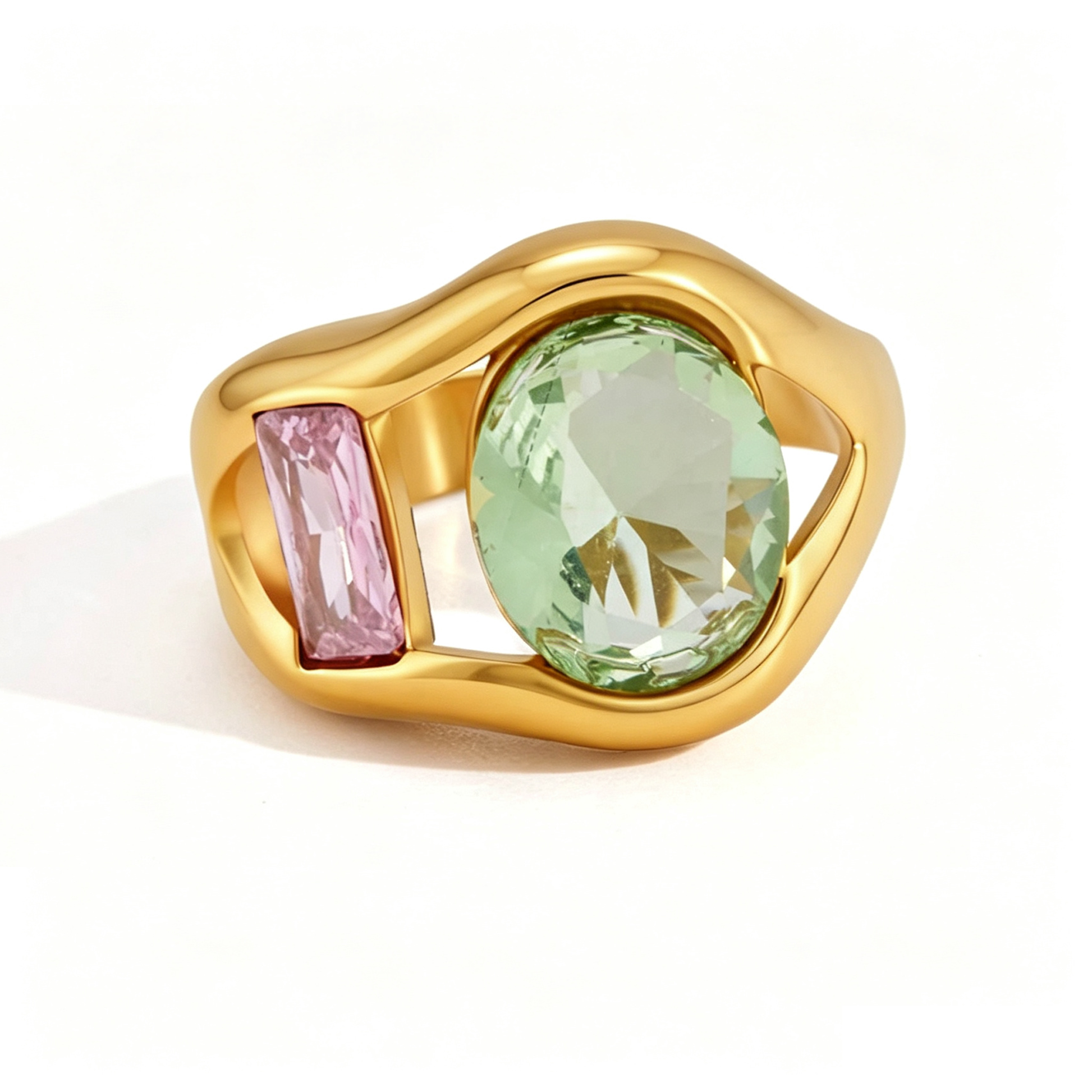 Esmeralda Gemstone Open Ring | 18K Gold Stainless Steel | Vinajewelry