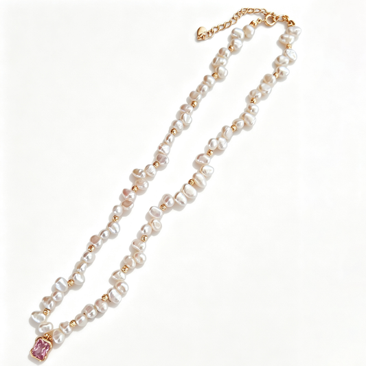 Collier élégant en argent sterling plaqué or 18 carats avec pendentif en perle d'eau douce naturelle et zircon