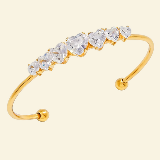 18K Gold Heart Diamond Open Bracelet Adjustable - Waterproof | Vinajewelry