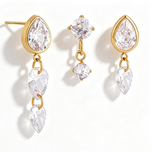 Emilia Teardrop Diamond Earring Set | 18K Gold PVD | Vinajewelry