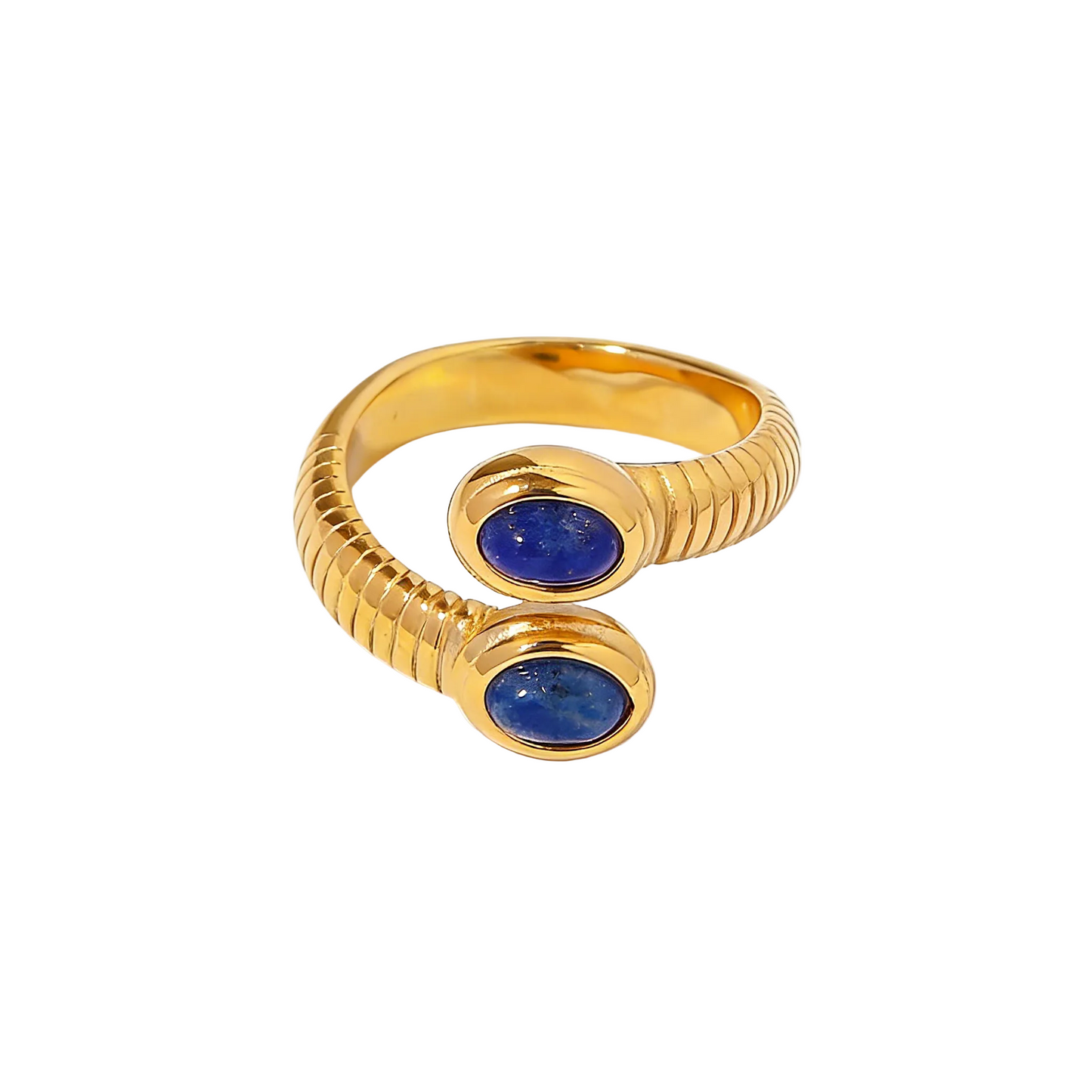 Natural Lapis Lazuli Snake Ring - 18K Gold Plated Adjustable Open | Vinajewelry