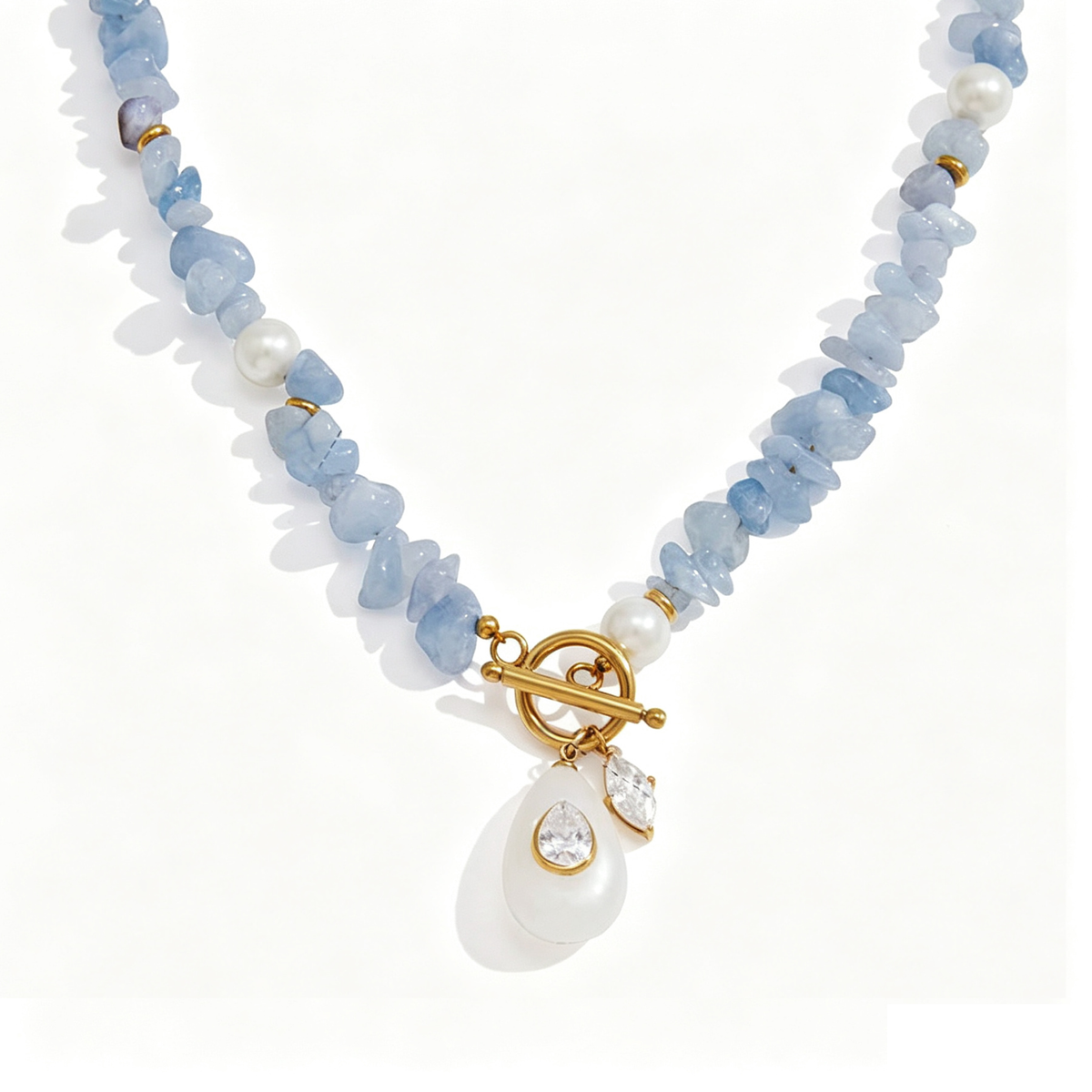 Aquamarine Beaded Pendant Necklace | Vinajewelry