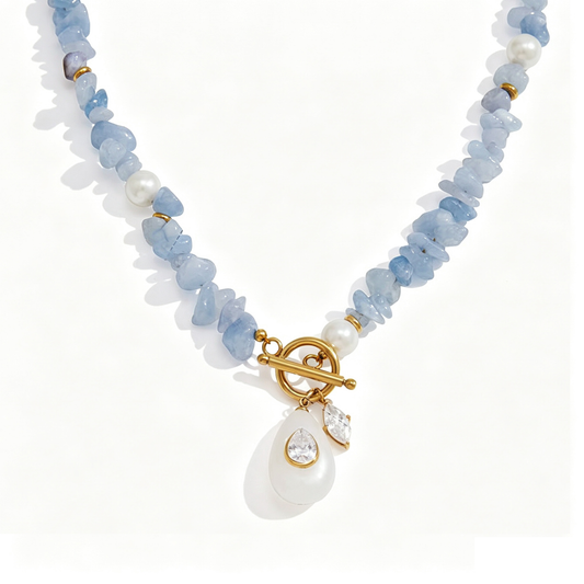 Aquamarine Beaded Pendant Necklace | Vinajewelry