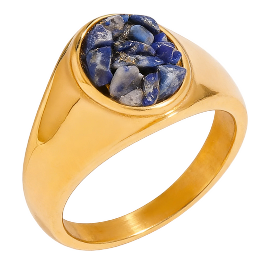 Natural Lapis Lazuli Ring - 18K Gold Plated Adjustable | Vinajewelry