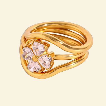 Luxury four-leaf clover diamond triple-stack 18k gold ring
