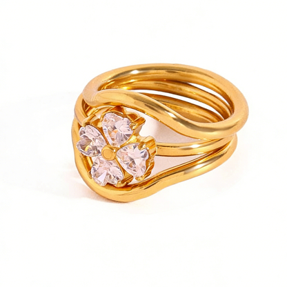 Luxury Four-Leaf Clover Diamond Triple-Stack Ring