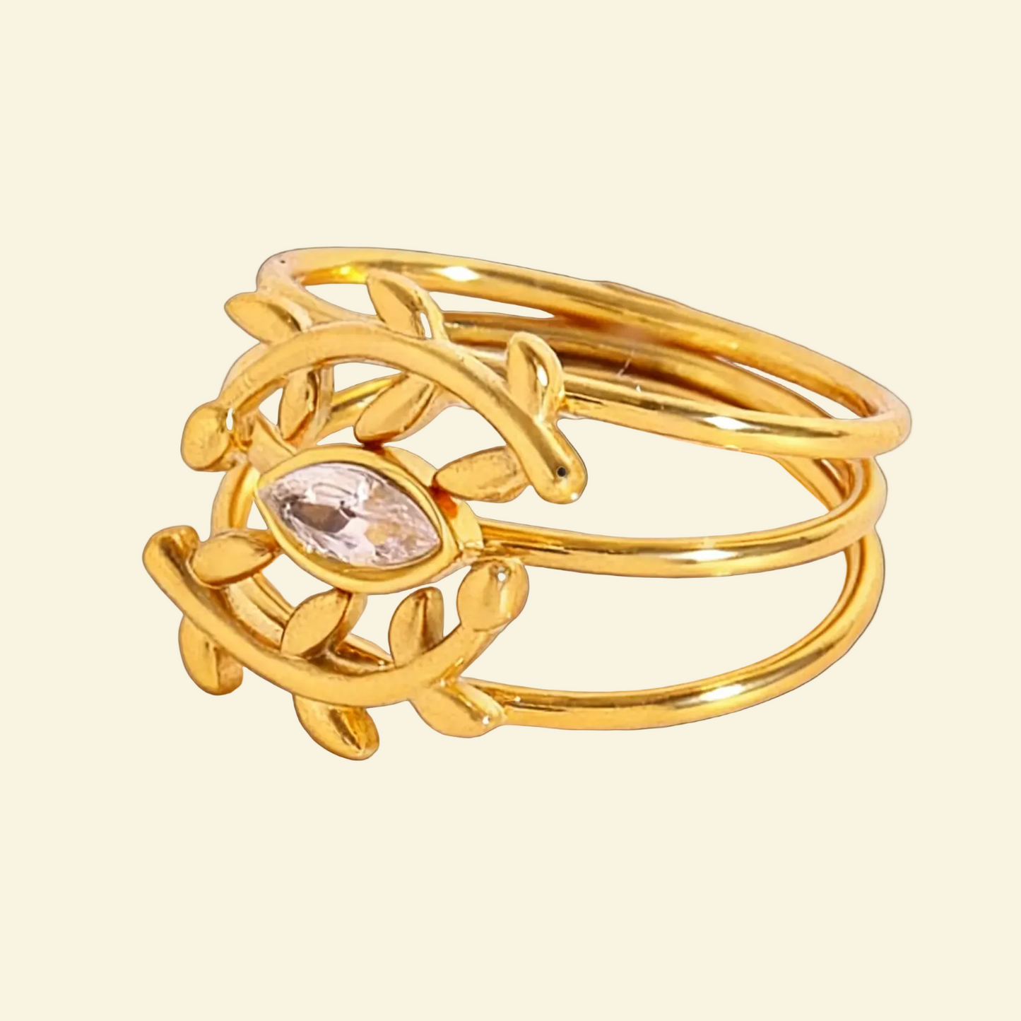 Versatile wheat ear evil eye diamond triple-stack 18k gold ring