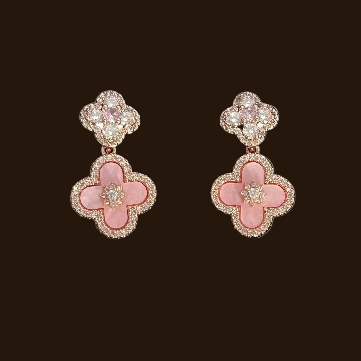 Luxury Diamond Four-Leaf Clover Pendant Earrings in 18k Gold