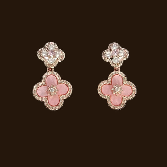 Luxury Diamond Four-Leaf Clover Pendant Earrings in 18k Gold