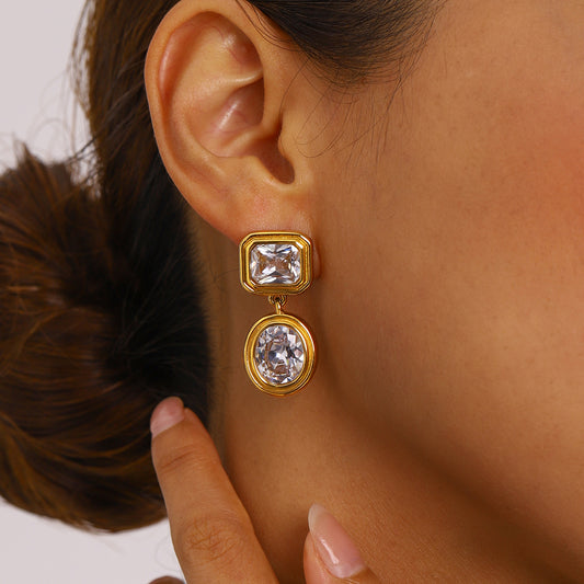 Vintage Geometric Diamond Earrings 18K Gold - Waterproof | Vinajewelry