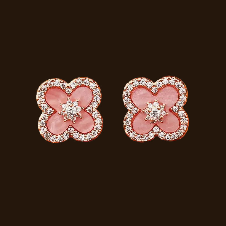 Luxury diamond four-leaf clover stud earrings in 18k gold