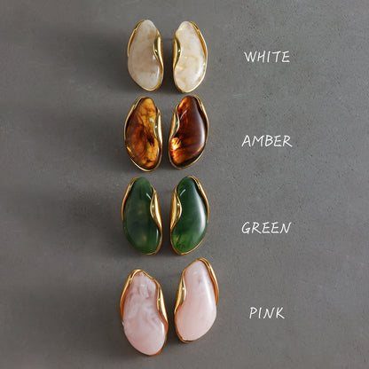 Amber Resin Stud Earrings 18K Gold Plated - Geometric Minimalist Jewelry