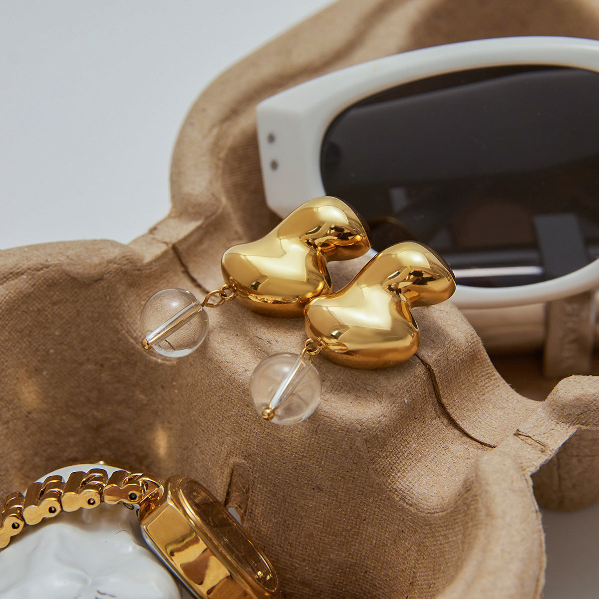 Luxury Teardrop Diamond Pendant Hoop Earrings - 18K Gold Plated Stainless Steel